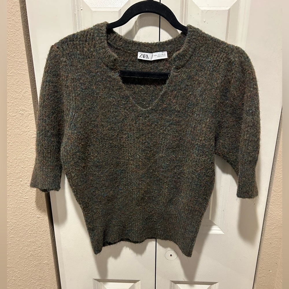 Zara Wool Blend V neck Jumper Shirt Sleeve , Large